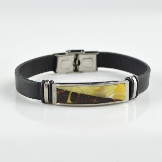Baltic Amber bracelet with wrap black leather